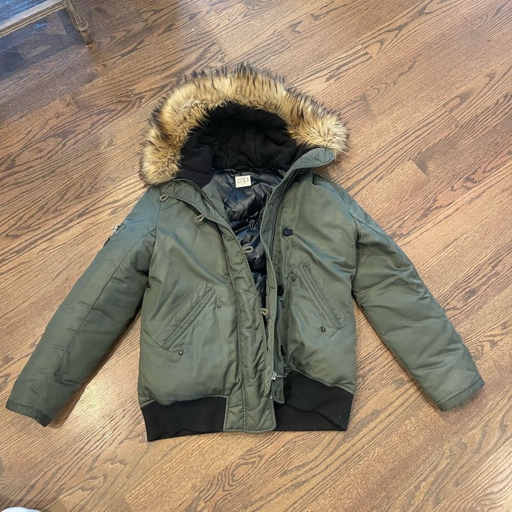 S13 Army Green Bomber Jacket with Faux Hood